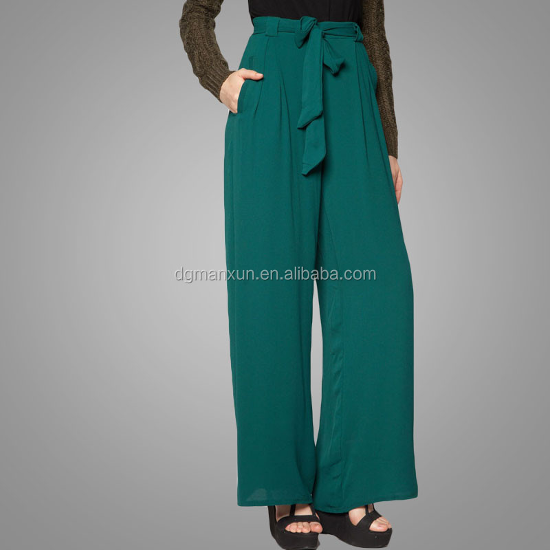 High waist casual chiffon palazzo pants trousers with pocket