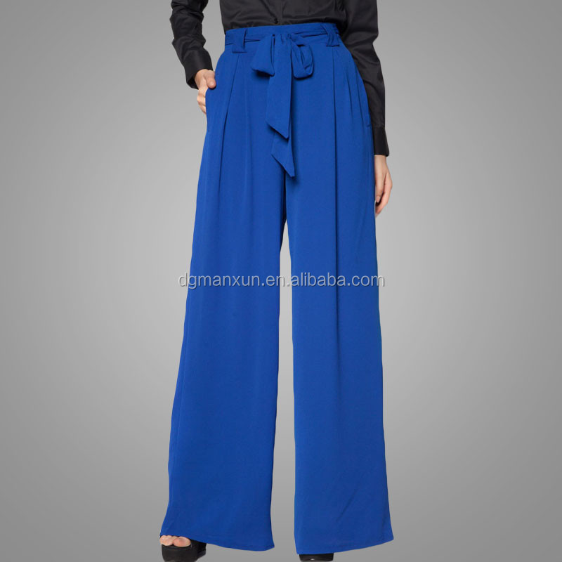 High waist casual chiffon palazzo pants trousers with pocket