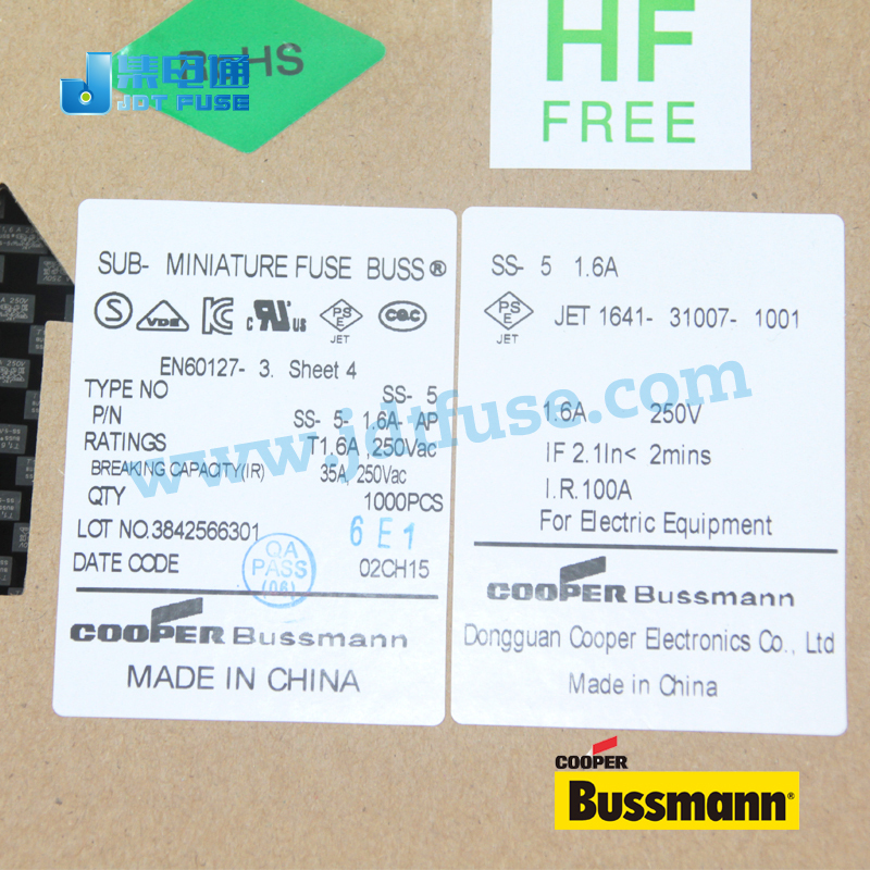 BussmannヒューズSS-5-1.6A-AP t1.6a 250ボルトミニチュアヒューズ仕入れ・メーカー・工場