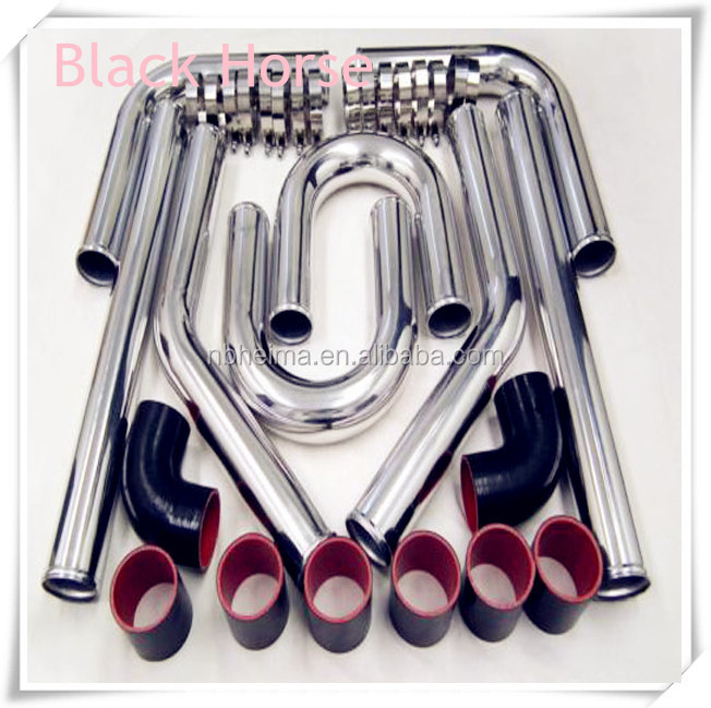 3" 76mm Turbo Intercooler Aluminum Pipe Silicone Hose Kit Black Red