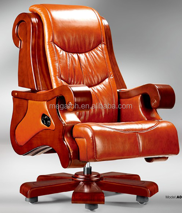 Adjustable Swivel Recliner Chair Luxury Orange Leather Office