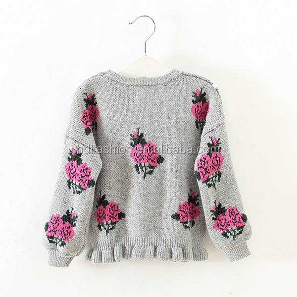 子供のウールプルオーバー薔薇柄手作りのセーター女の子のためのデザイン仕入れ・メーカー・工場