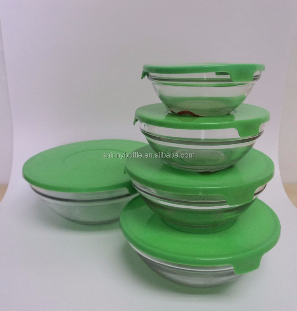 Glass Bowl For Microwave Oven 5 Pcs Glass Bowl Set With Colorful Plastic Lid Buy 5 Pcs Glass