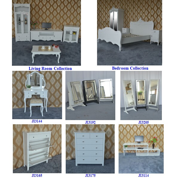 寝室ホワイト塗装木製ドレッシングテーブルミラーとスツールセット家具仕入れ・メーカー・工場