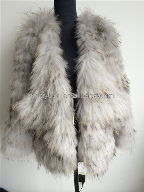 ファッション女性アライグマの毛皮のコートの革冬のオーバーコート仕入れ・メーカー・工場