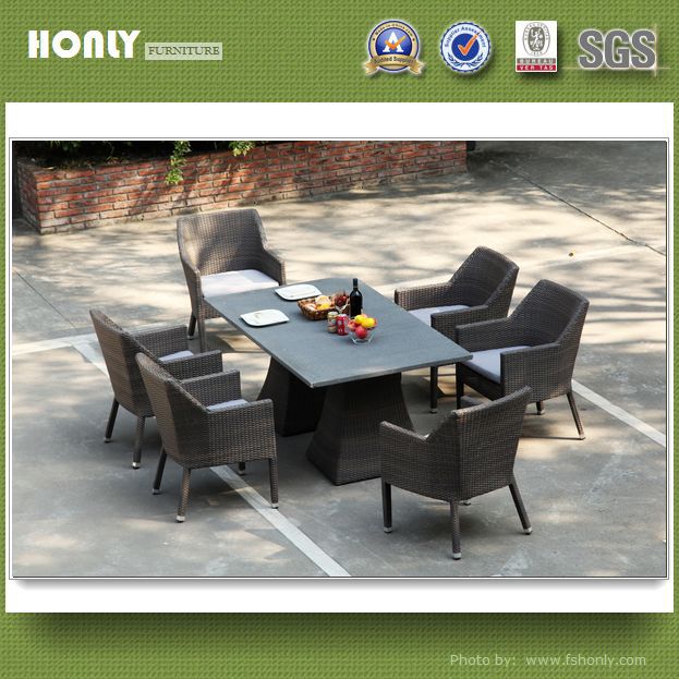 Garden plastic wicker restaurant rectangle table and chair dining table set