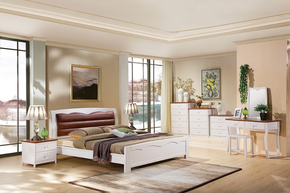 シンプルな木製の寝室の家具白ダブルベッドデザイン3108仕入れ・メーカー・工場