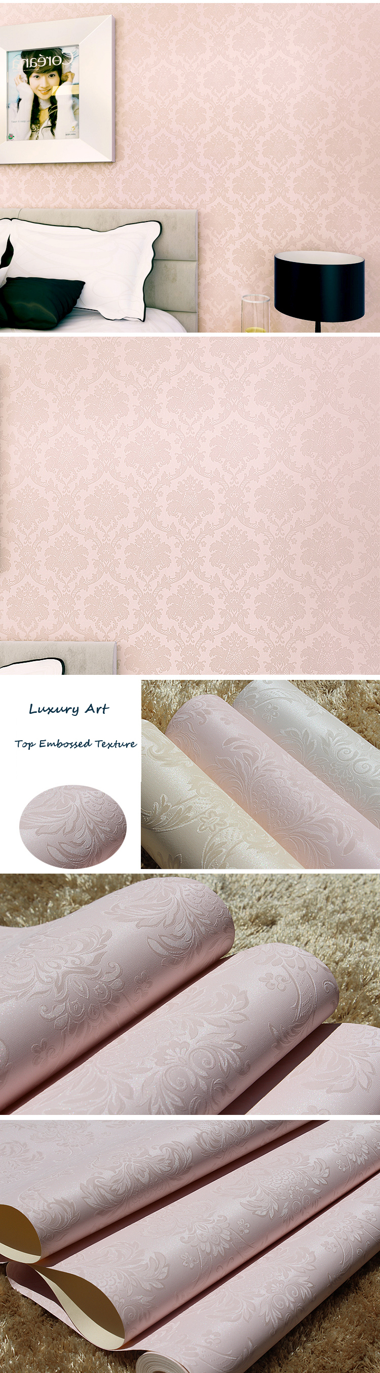 Beige/bianco/nero/rosa modello francese carta da parati damascata ... Carta parati isolante termico
