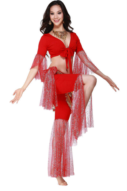 最新のベリーダンスの練習の衣装ラッパ状を持つ袖、 安いベリーダンスの衣装問屋・仕入れ・卸・卸売り