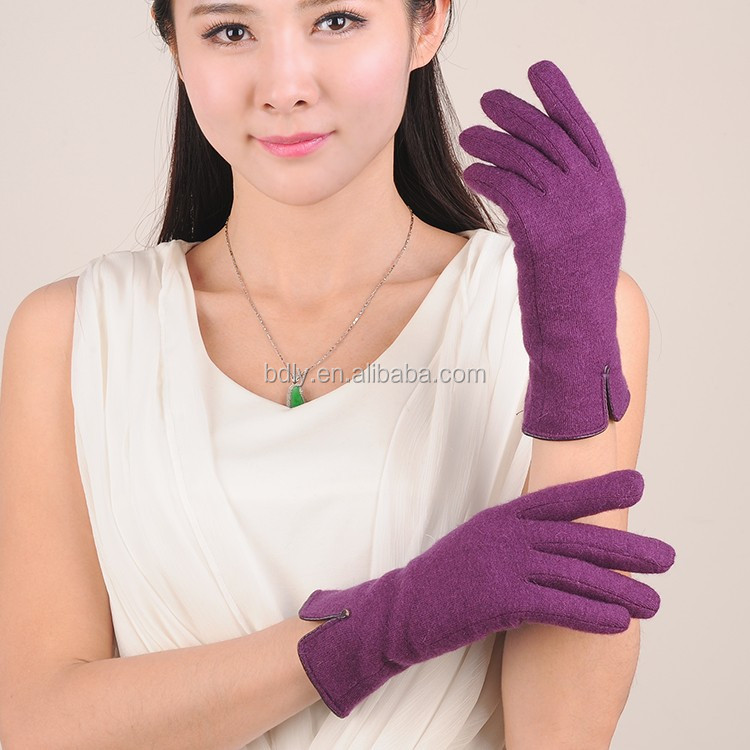 ファッション紫色のウールニット手袋毛皮の裏地付き、 熱い- 売れている女性のウールの手袋仕入れ・メーカー・工場