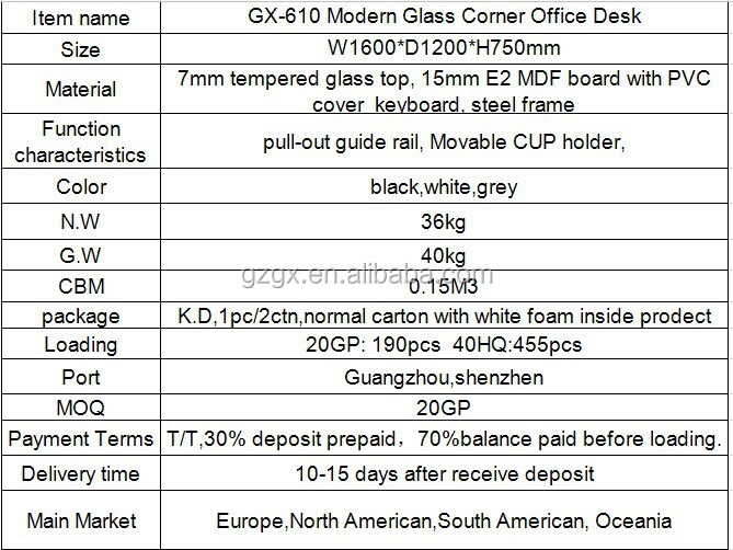 近代的なコーナーgx-610ガラス事務机問屋・仕入れ・卸・卸売り