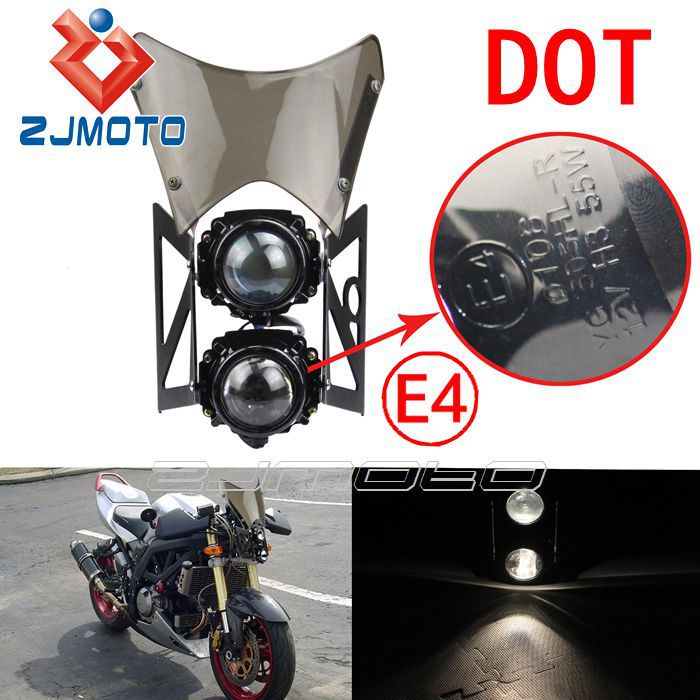 ZJMOTO Universal E4 Streetfighter motorcycle Headlights Windscreen 