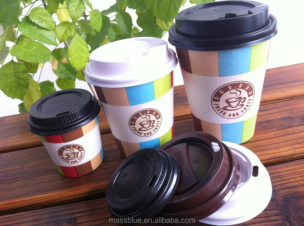 Custom logo printed biodegradable paper cups with lids