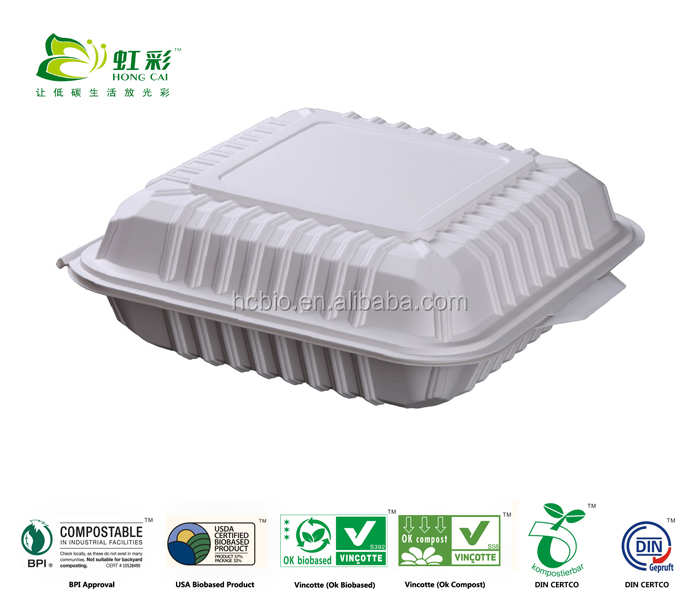 Corn starch 8inch biodegradable disposable plastic lunch box with