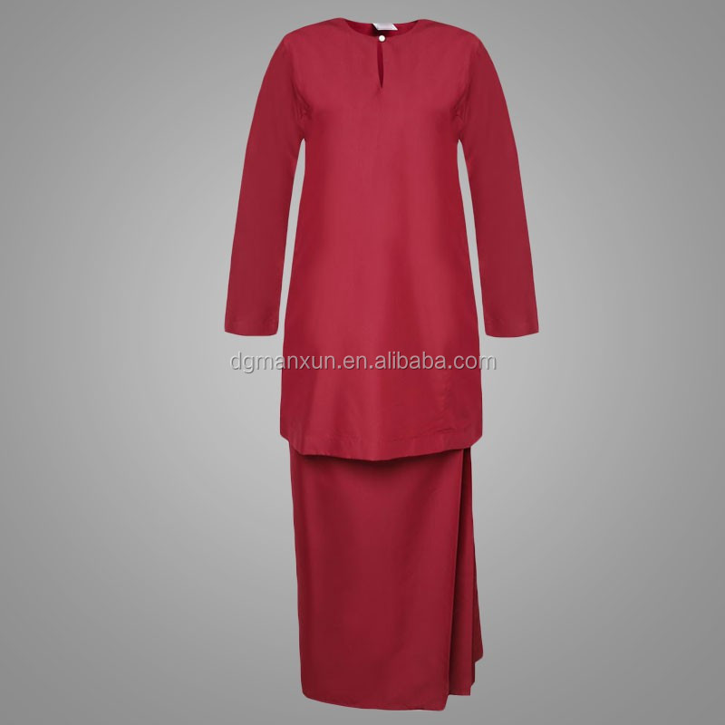 solid red satin modern fashion baju kurung
