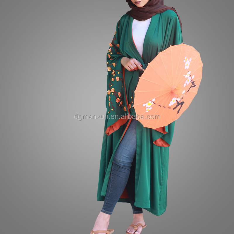 beautiful green kimono abaya hand embroidery abaya with fashion sleeves (1).jpg