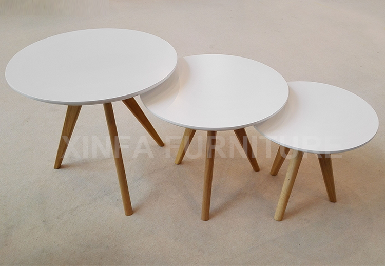 Round White High Gloss Mdf Top 3 Oak Legs Wooden Coffee Tables Buy