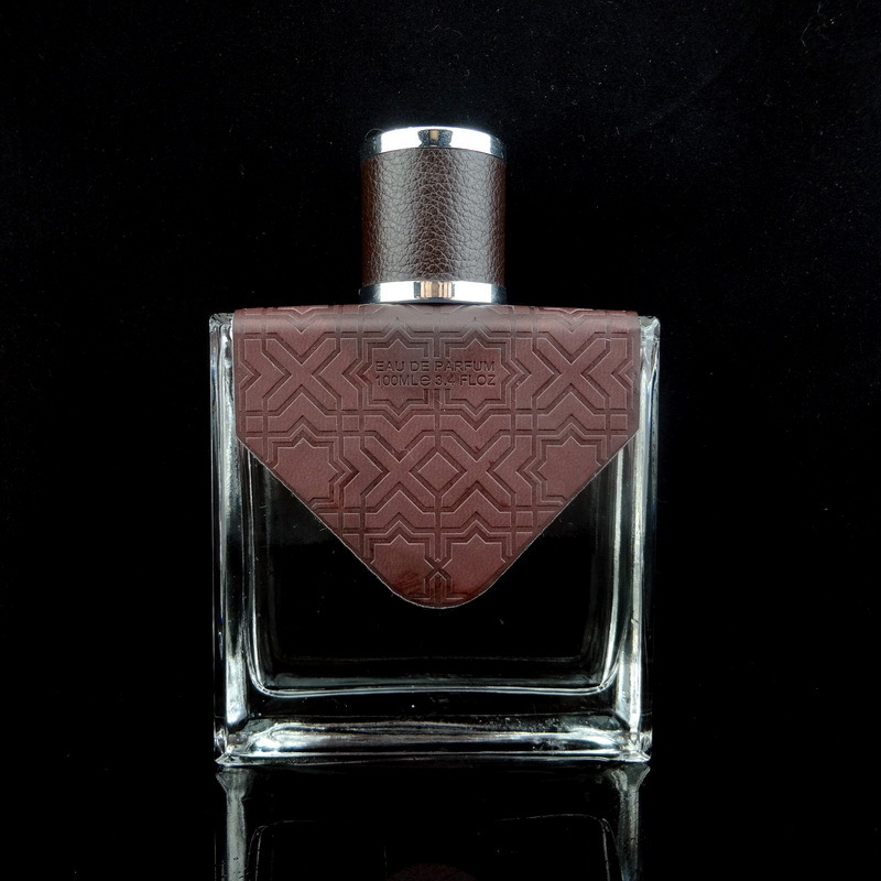 100ml New Arrived Leather Decorated Dubai Luxury Square Glass Perfume