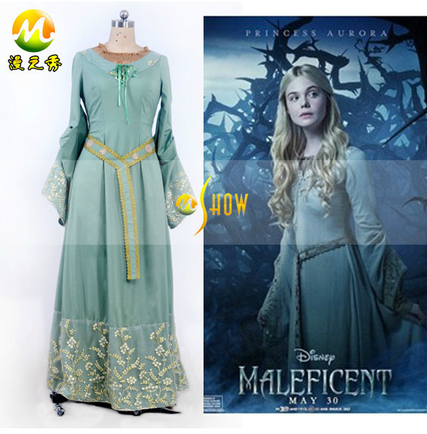 最新映画2014年maleficentオーロラ姫コスプレコスチュームドレスの女性の女の子のためのロングドレスハロウィンクリスマスパーティー問屋・仕入れ・卸・卸売り