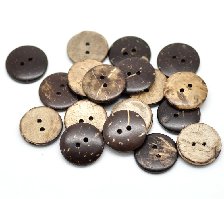 100Pcs Brown Coconut Shell 2 Holes Sewing Buttons Scrapbooking 15mm Knopf Button 