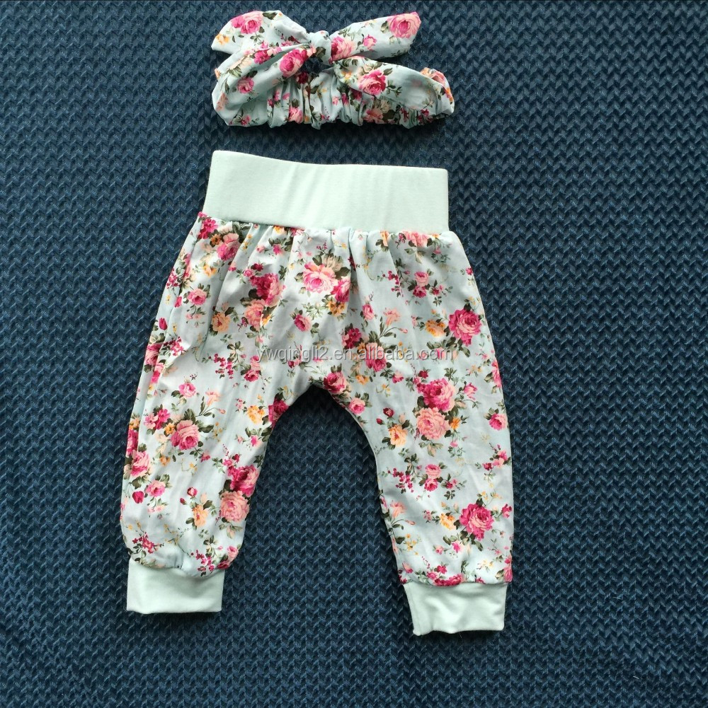 LY-049 ファッション ヒョウ花プリント新しい赤ちゃん ハーレム パンツ セット マッチング ちょう結び カチューシャ女の子服仕入れ・メーカー・工場