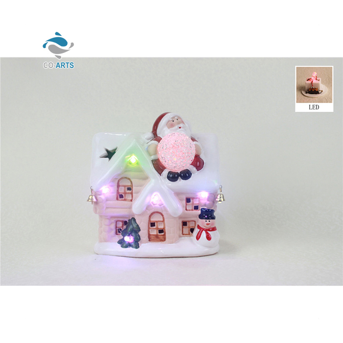 Wholesale handmade gift LED ceramic Santa Claus sculpture x'mas decoration
