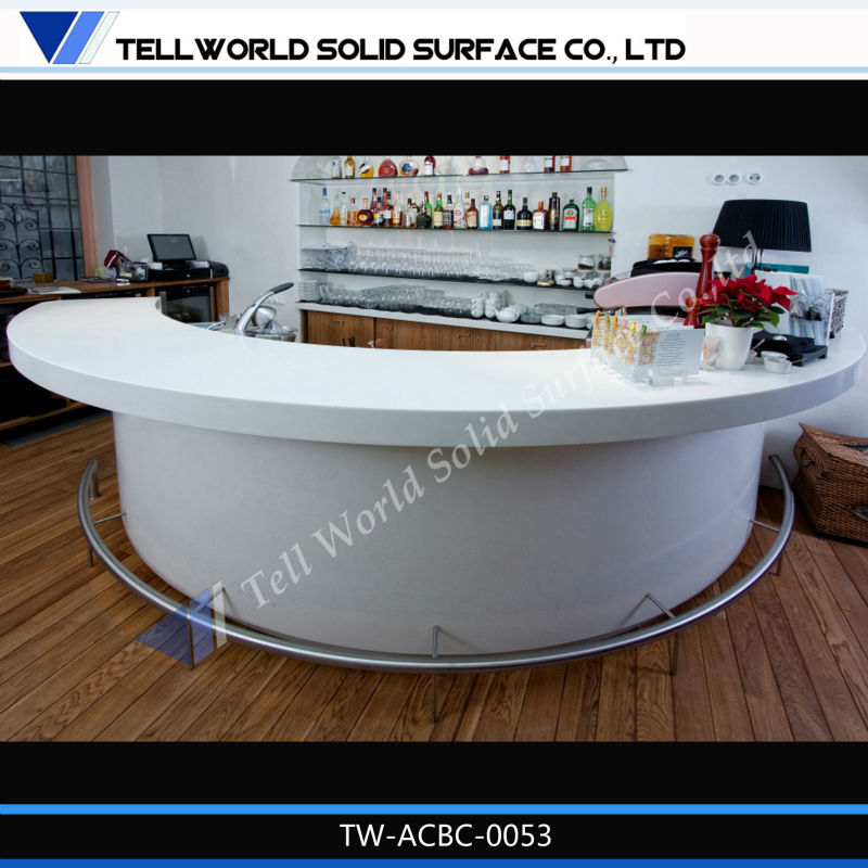 Pure white surface solide acrylique moderne moitié rond comptoir ... Comptoir bar moderne