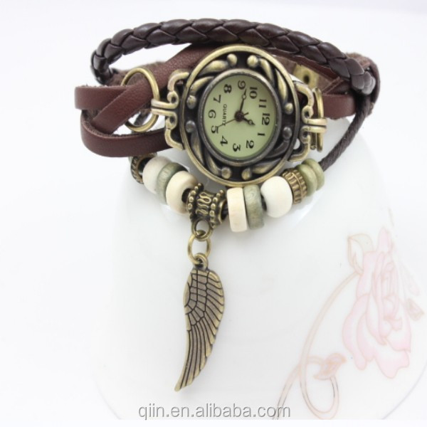 ヴィンテージレザーストラップの腕時計のミックスデザインペンダント付きウィング問屋・仕入れ・卸・卸売り
