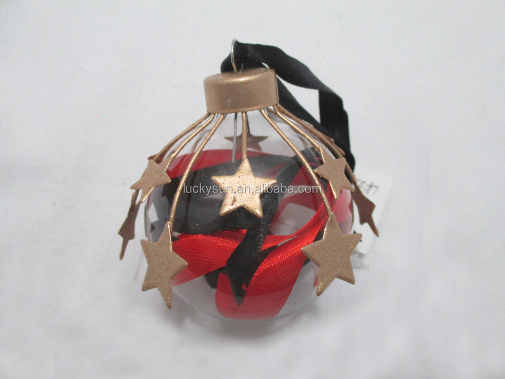 赤黒のガラスボールの心臓クラフトクリスマスリボン付き金属製の星クリスマスの装飾のための新しい2015問屋・仕入れ・卸・卸売り