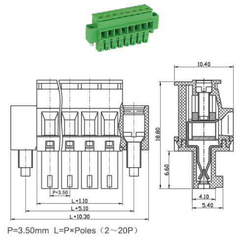 接続端子pcb3.5mm2-22p端子台にメスプラグ仕入れ・メーカー・工場