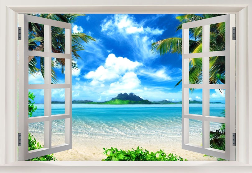 Yl C585 Window Sightseeing Blue Seaside Decor Bedrooms 3d Wall