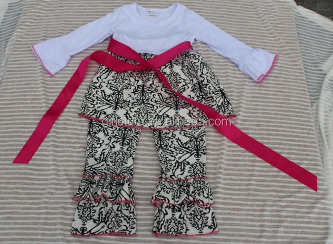 新生児の女の子ブティック卸売カスタムデザイン上品なプラスサイズ衣類orangicの十代の女の子のための綿フリルパンツスーツセット問屋・仕入れ・卸・卸売り