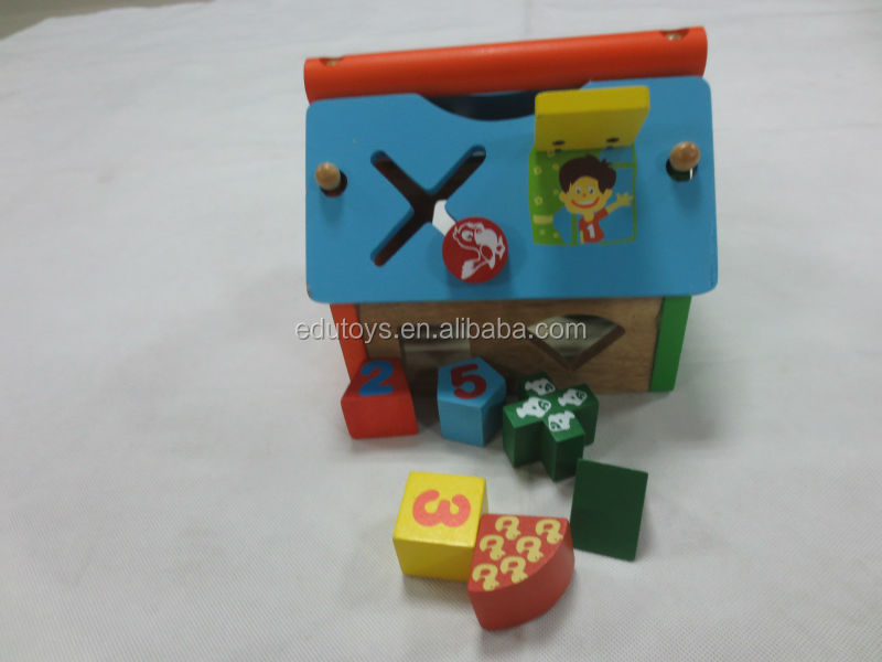 新しい2014年木製ブロックハウス、 人気のある木製の形のおもちゃ、 熱い販売の形状家のおもちゃ問屋・仕入れ・卸・卸売り