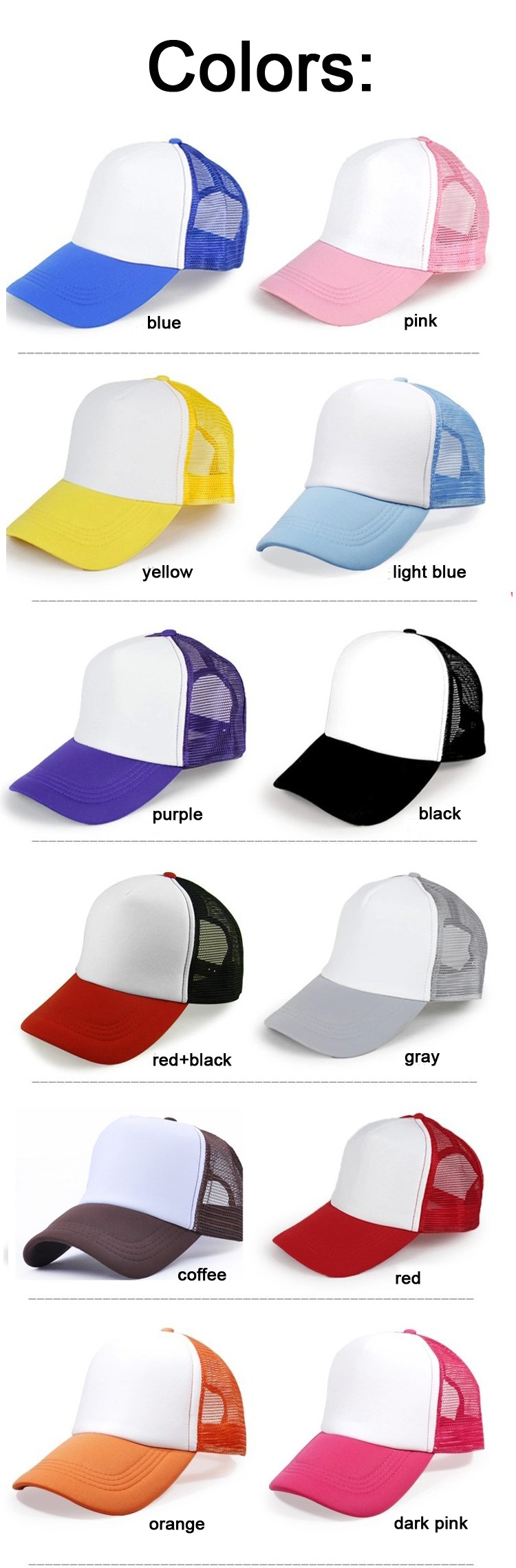 5 PCS Sublimation Blanks Trucker Hat Advertising Custom Adult