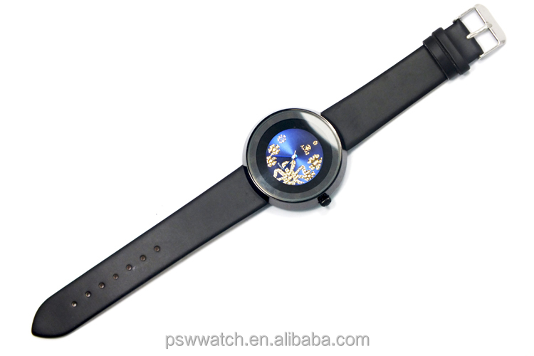 unique design black geneva flower watch lady fashion watch lady leather watch