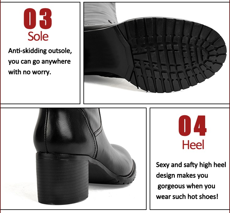 2016高品質中国バルク卸売本革ブラック膝のブーツ大きいサイズでインナージッパー仕入れ・メーカー・工場