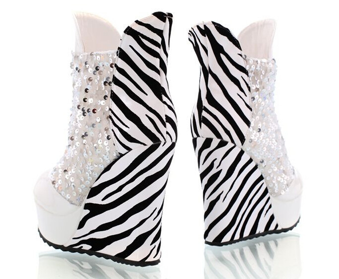 New Height Increasing Inside Warm High Heel Boots Sexy Zebra-stripe