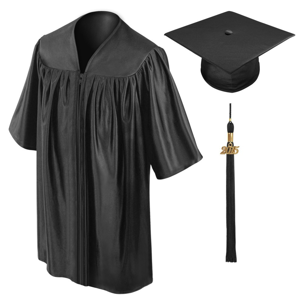 black shiny children graduation cap and gown