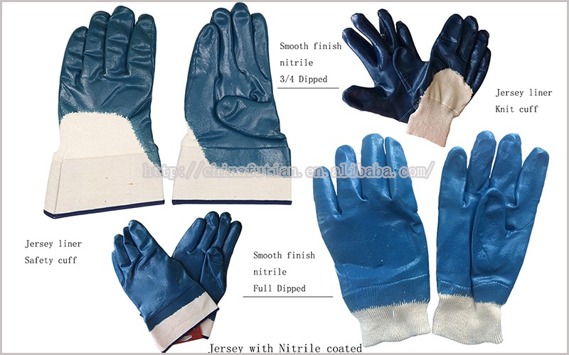 2016 futian rubber gloves, nitrile 3/4 coated and dipped gloves