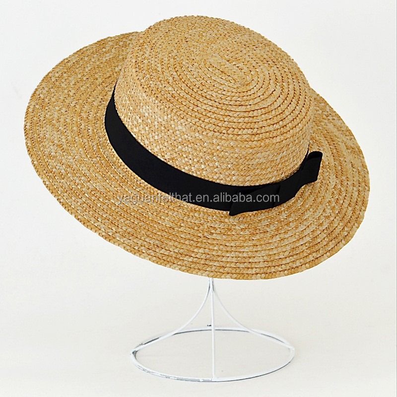 Source wheat braid straw sun beach hats, flat top wide brim lady