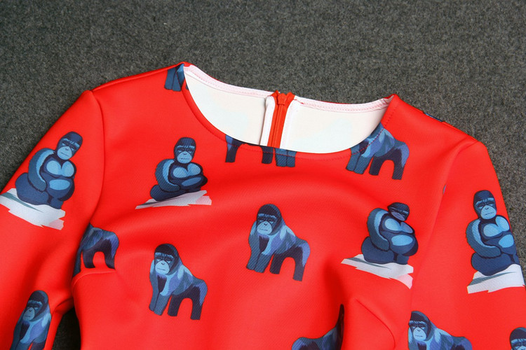 長い袖のコットンアニマルプリントのドレス2ポケット付き2014年セレブカジュアルな服装問屋・仕入れ・卸・卸売り
