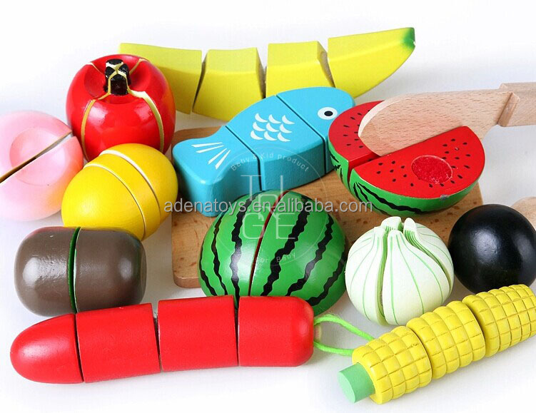 100％木のおもちゃをふり緑の塗料子供は遊びをふりカッティング果物フルーツのおもちゃ問屋・仕入れ・卸・卸売り