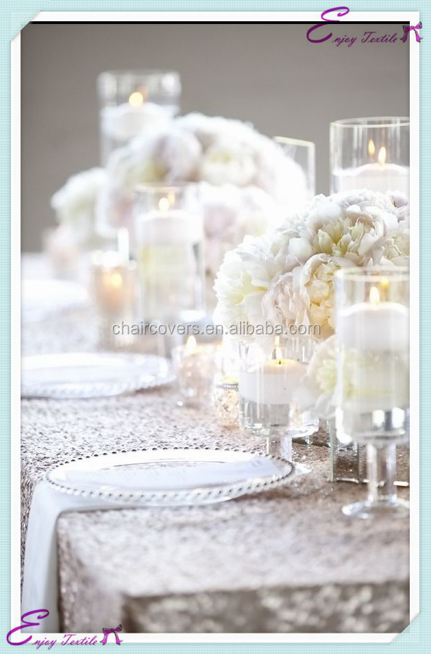 シルバースパンコールyht#131ポリエステルの宴会の結婚式の卸売安いテーブルクロスのリネンのオーバーレイ仕入れ・メーカー・工場