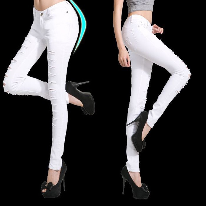 2014 Hot Fashion LadiesFemale Cotton Denim Ripped Punk Cut-out Women Black White Sexy Skinny pants Jeans Trousers WNJ002. (16)
