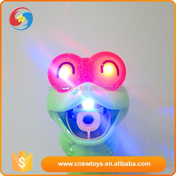 Plastic b/o cartoon animal frog bubbles gun toy with light and music