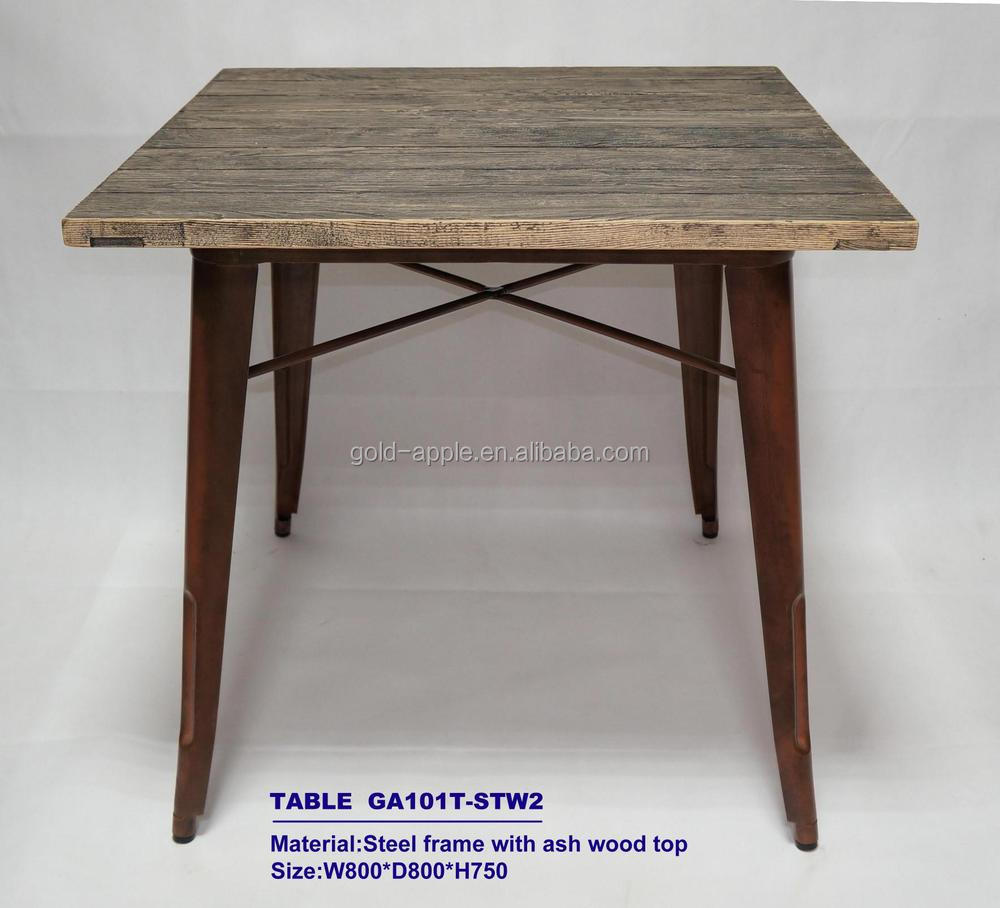 チーク材の上部とスチール製の脚、 保証ga101t-stw1貿易のための正方形のテーブル仕入れ・メーカー・工場