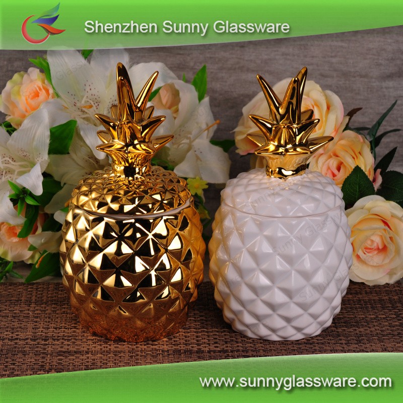 Wholesales Gold Glazing Pineapple Ceramic Candle Holder