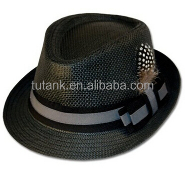 構造化されたユニセックス100%紙ストローフェドーラ帽マッチングフェザーバンド仕入れ・メーカー・工場