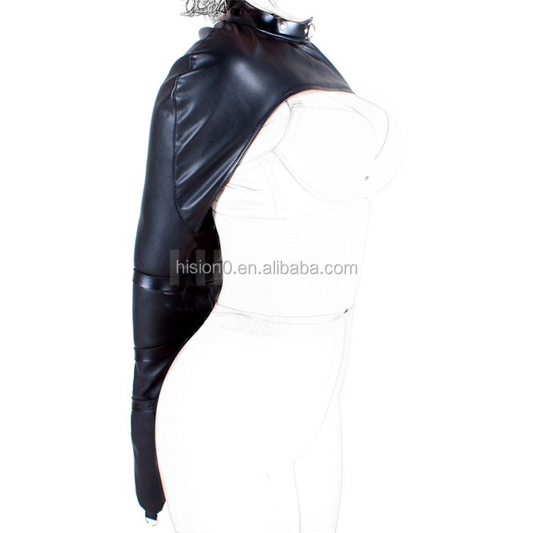 New Style Bondage Arm Glove Costume Pu Leather Arms Bound Lingerie Against Back In One Piece