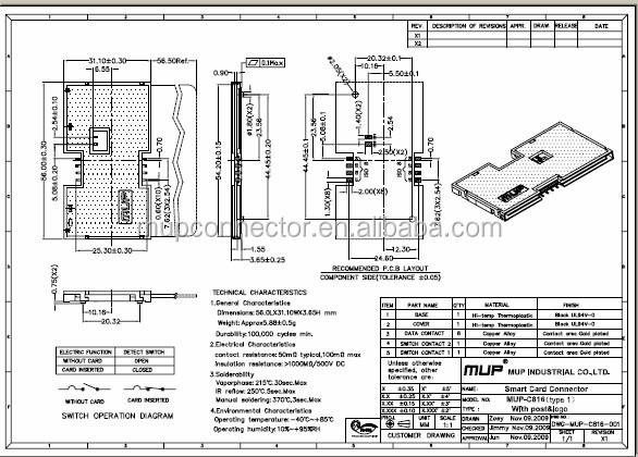 Mup-c8168ピン電話用のスマートカードのコネクタ仕入れ・メーカー・工場